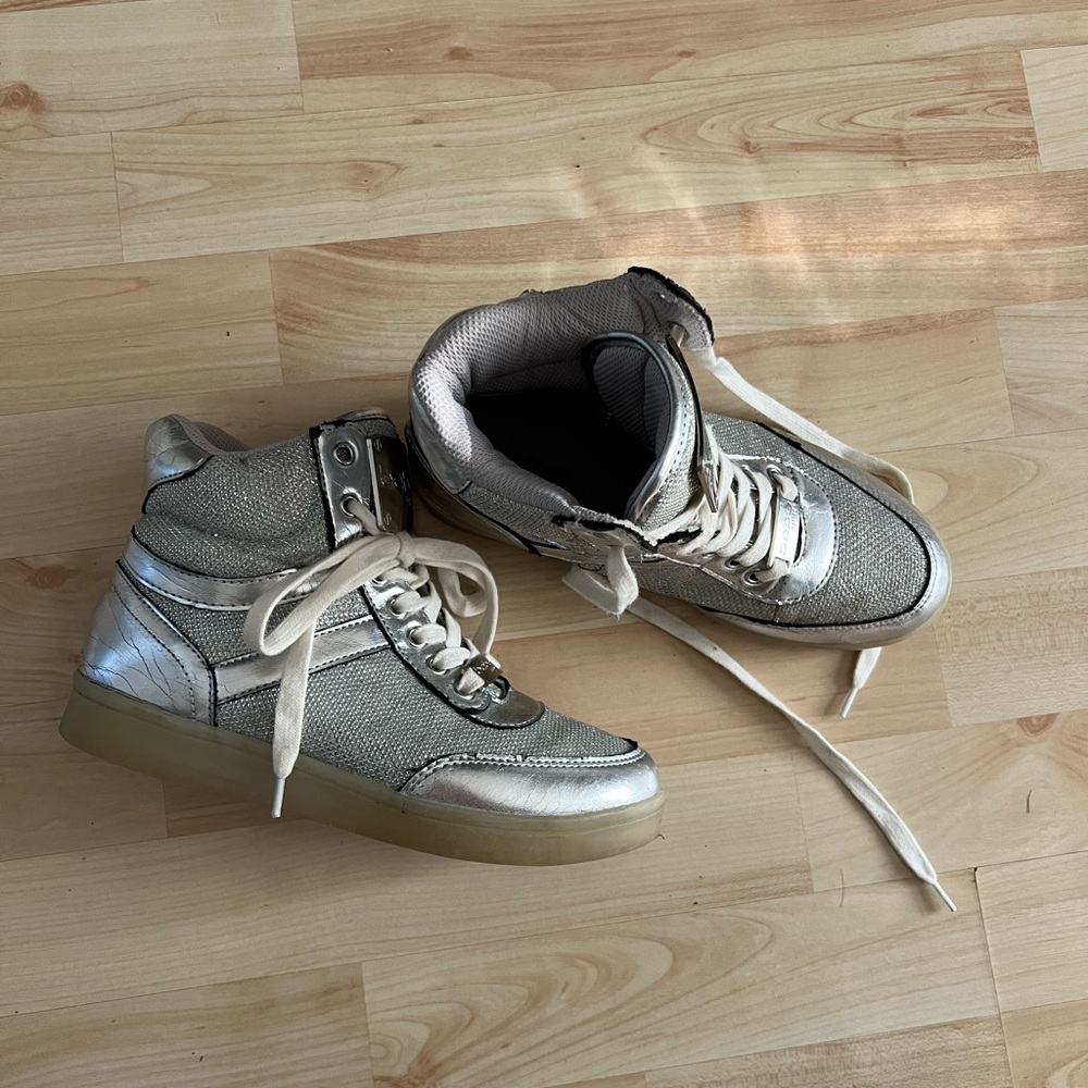 Bebe Metallic Silver High-Top Sneakers - Picture 6 of 10